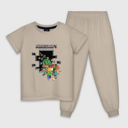 Пижама хлопковая детская Логотип Майнкрафт, цвет: миндальный