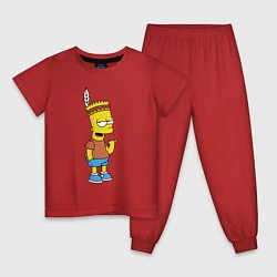 Пижама хлопковая детская Барт Симпсон - индеец, цвет: красный