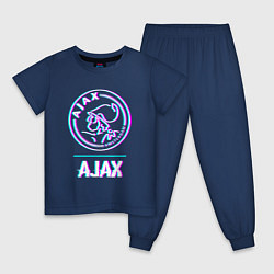 Пижама хлопковая детская Ajax FC в стиле glitch, цвет: тёмно-синий