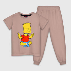 Пижама хлопковая детская Барт Симпсон - сидит со скрещенными пальцами, цвет: пыльно-розовый