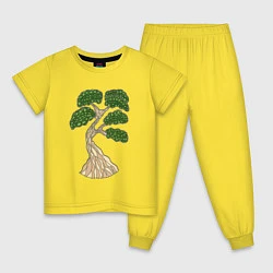 Пижама хлопковая детская Бонсай стилизованный в витражной технике, цвет: желтый