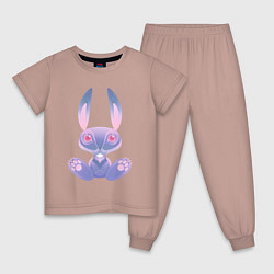 Пижама хлопковая детская Кролик синий, цвет: пыльно-розовый