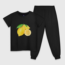 Пижама хлопковая детская Сочные лимоны, цвет: черный