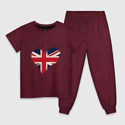 Пижама хлопковая детская Сердце - Британия, цвет: меланж-бордовый