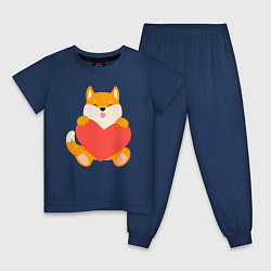 Пижама хлопковая детская Радостный анимешный пёсик обнимает сердечко, цвет: тёмно-синий
