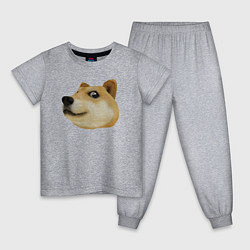 Пижама хлопковая детская Объёмный пиксельный пёс Доге внимательно смотрит, цвет: меланж