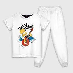 Пижама хлопковая детская Барт Симпсон - гитарист - heavy metal, цвет: белый