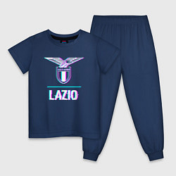 Пижама хлопковая детская Lazio FC в стиле glitch, цвет: тёмно-синий