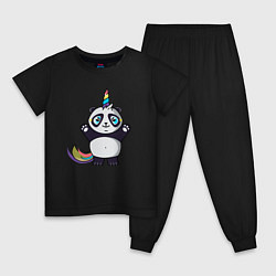 Пижама хлопковая детская Панда-единорог подняла лапки, цвет: черный