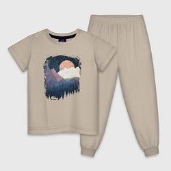 Пижама хлопковая детская Бездорожье и горы, цвет: миндальный
