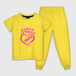 Пижама хлопковая детская Лучшая дочка на планете, цвет: желтый