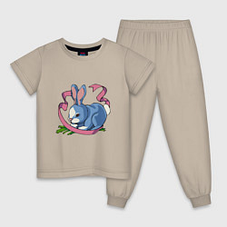 Пижама хлопковая детская Заяц и розовая лента, цвет: миндальный
