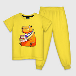 Пижама хлопковая детская Капибара празднует день рождения, цвет: желтый