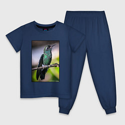 Пижама хлопковая детская Колибри на ветке, цвет: тёмно-синий