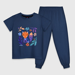 Пижама хлопковая детская Лисичка в скандинавском стиле, цвет: тёмно-синий