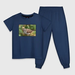Пижама хлопковая детская Кукушка в ветках ели, цвет: тёмно-синий