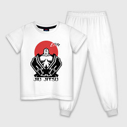 Пижама хлопковая детская Jiu Jitsu red sun logo, цвет: белый