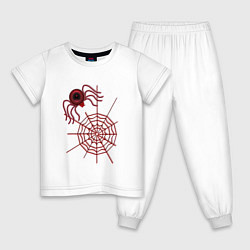Пижама хлопковая детская Стилизованный под брошку паук на паутине, цвет: белый