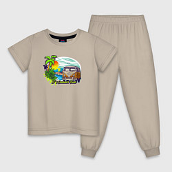 Пижама хлопковая детская Летнее путешествие на авто, цвет: миндальный