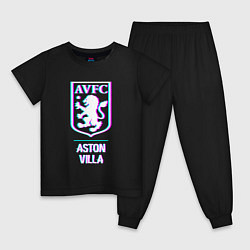 Пижама хлопковая детская Aston Villa FC в стиле glitch, цвет: черный