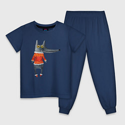 Пижама хлопковая детская Серый волк в оранжевом свитере, цвет: тёмно-синий