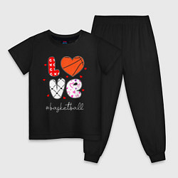 Пижама хлопковая детская LOVE basketball сердечки, цвет: черный