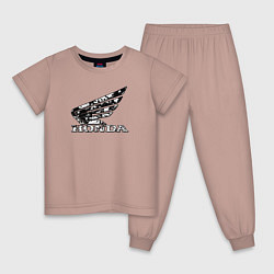 Пижама хлопковая детская Хонда логотип, цвет: пыльно-розовый