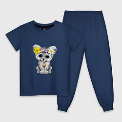 Пижама хлопковая детская Мир - Снежный Леопард, цвет: тёмно-синий