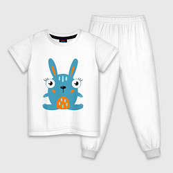 Пижама хлопковая детская Смешной круглый заяц, глазастый кролик, цвет: белый