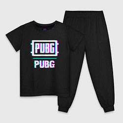 Пижама хлопковая детская PUBG в стиле glitch и баги графики, цвет: черный