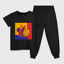 Пижама хлопковая детская Тыква трехцветная винтаж, цвет: черный