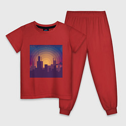 Пижама хлопковая детская Городской пейзаж, цвет: красный