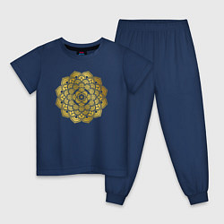 Пижама хлопковая детская Золотая мандала - Удача, цвет: тёмно-синий