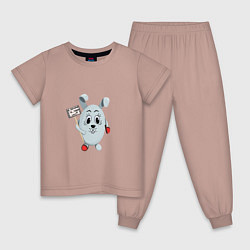 Пижама хлопковая детская Кролик - Не подходи а то тапком кину, цвет: пыльно-розовый