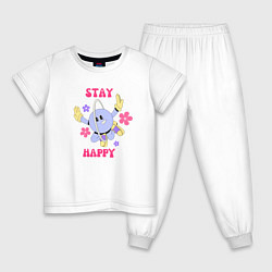 Пижама хлопковая детская Stay happy, планета с ромашками, цвет: белый