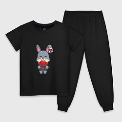 Пижама хлопковая детская Кролик и сердечки, цвет: черный