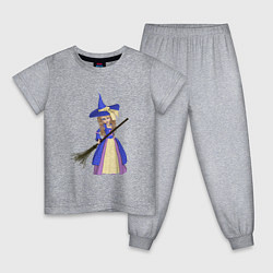 Пижама хлопковая детская Ведьмочка в шляпе с метлой, цвет: меланж