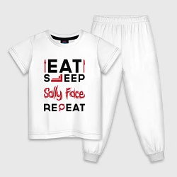 Пижама хлопковая детская Надпись: eat sleep Sally Face repeat, цвет: белый