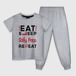 Пижама хлопковая детская Надпись: eat sleep Sally Face repeat, цвет: меланж