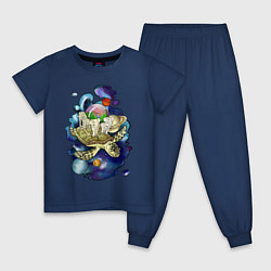Пижама хлопковая детская Плоская земля - мир на черепахе, цвет: тёмно-синий