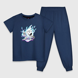Пижама хлопковая детская Cyberpunk 2077 neon samurai glitch art, цвет: тёмно-синий