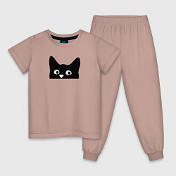 Пижама хлопковая детская Морда выглядывающего кота, цвет: пыльно-розовый