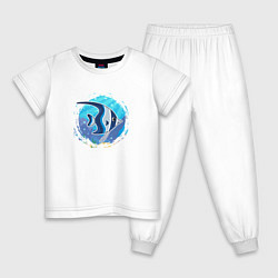 Пижама хлопковая детская Мультяшная рыбка скалярия, цвет: белый