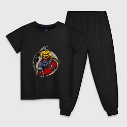 Пижама хлопковая детская Тыква - жнец на скейте, цвет: черный
