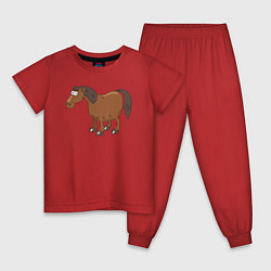 Пижама хлопковая детская Забавный конь, цвет: красный
