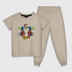 Пижама хлопковая детская Санта с деньгами, цвет: миндальный