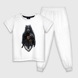 Пижама хлопковая детская Кратос, Атрей и звери GoW Ragnarok, цвет: белый