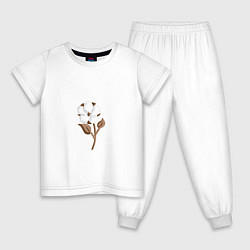 Пижама хлопковая детская Цветок хлопка, стилизация, цвет: белый