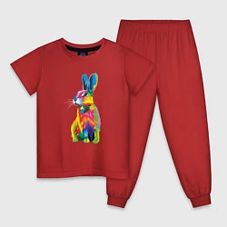 Пижама хлопковая детская Кролик в стиле поп-арт, цвет: красный