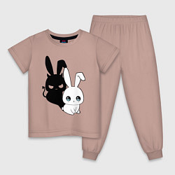 Пижама хлопковая детская Милый кролик - ангелочек или дьяволёнок?, цвет: пыльно-розовый